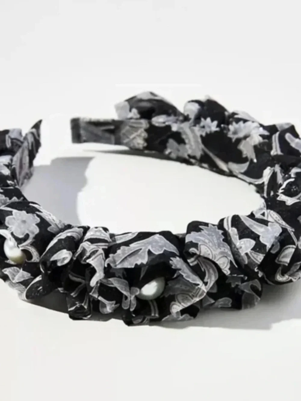 NWT Anthropologie Ruffle Embellished Headband Black Silver